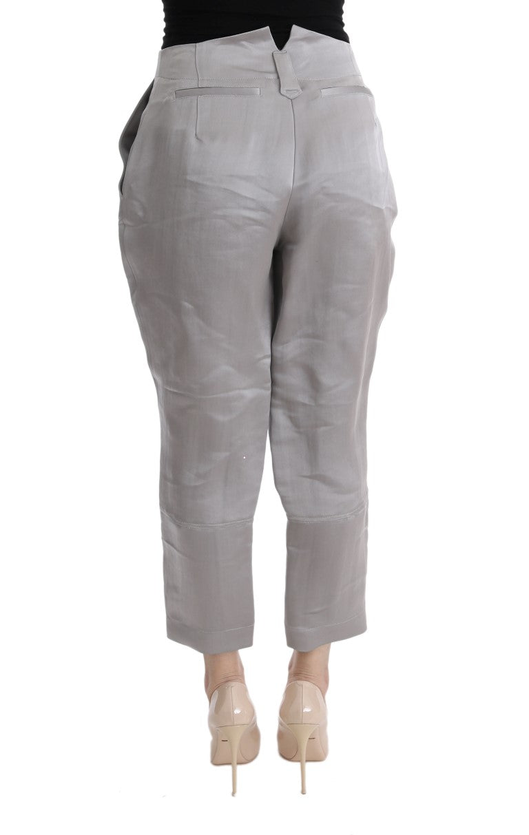 Ermanno Scervino grey silk cropped casual trousers